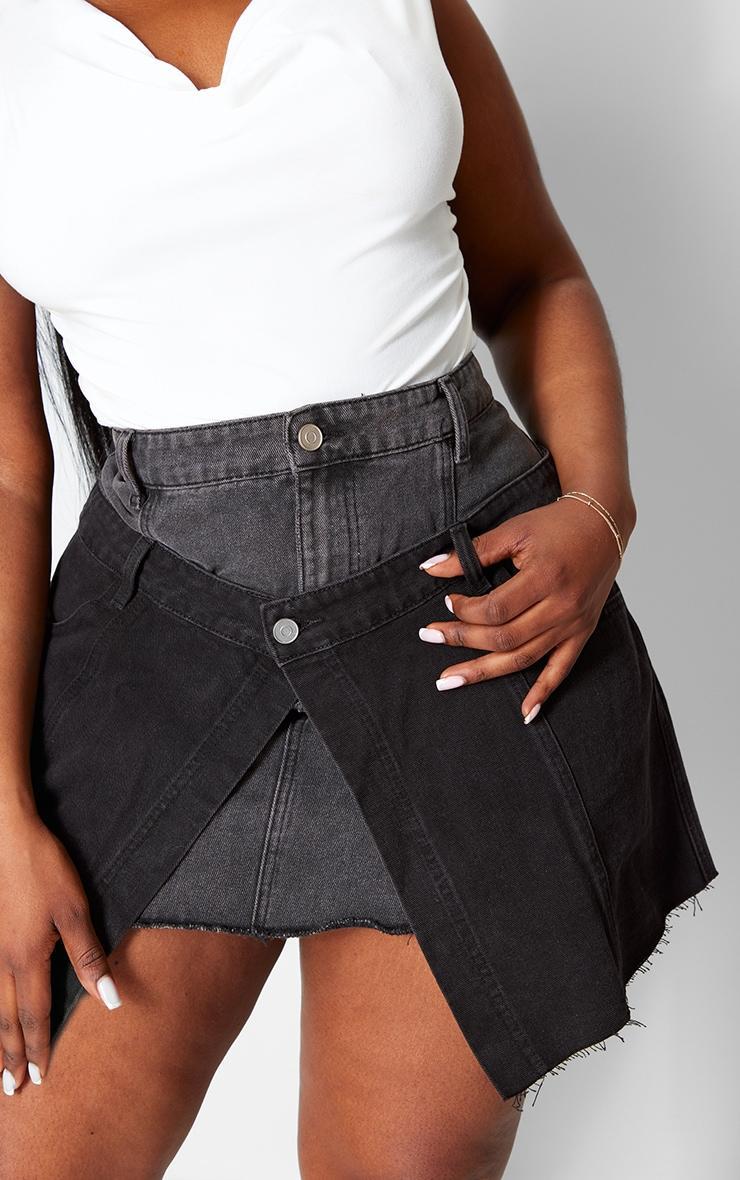 Plus Washed Black Deconstructed Panel Denim Mini Skirt Product Image