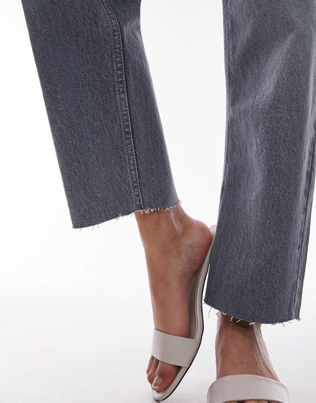 Topshop cropped mid rise straight jeans with raw hems in cloudy green  Product Image