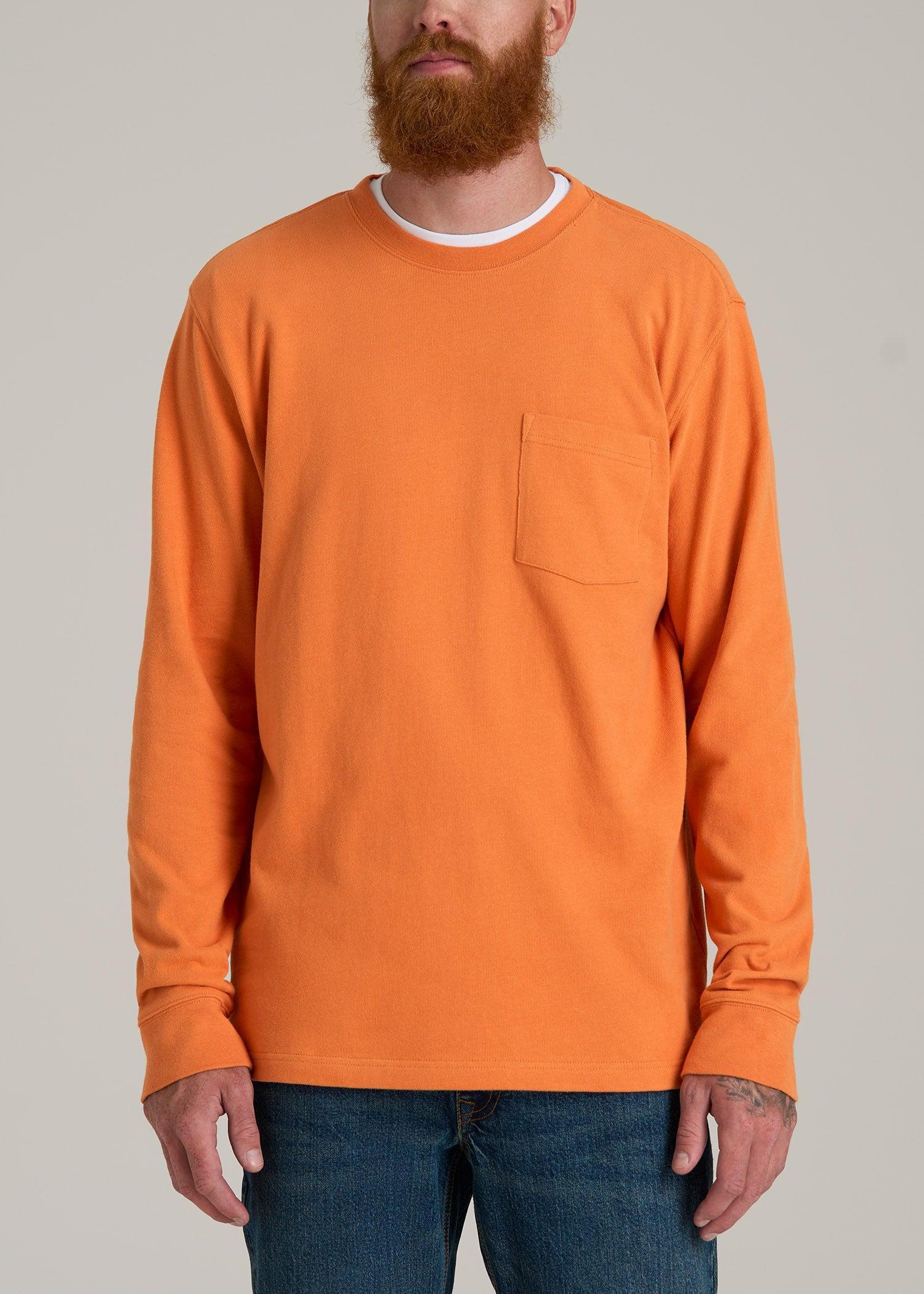 LJ&S Long Sleeve Workwear Pocket Tall Men's Tee in Marmalade Product Image