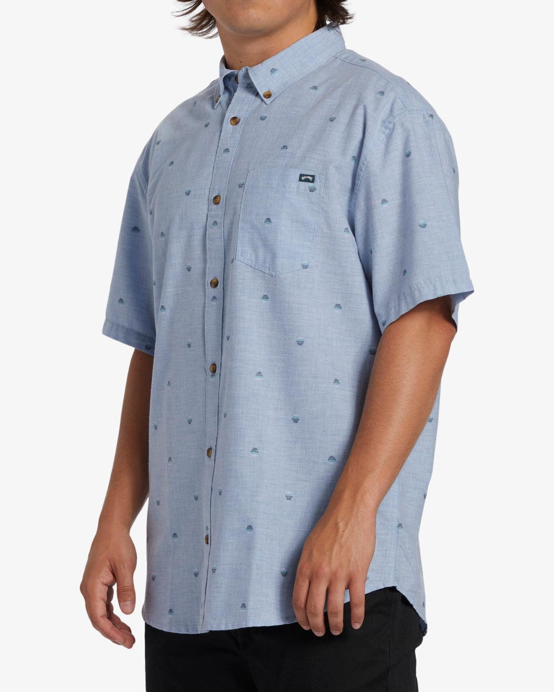 All Day Jacquard Short Sleeve Shirt - Washed Blue Male Product Image