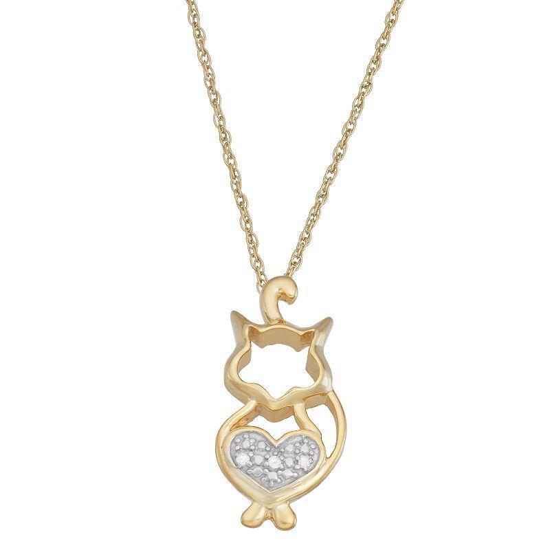 Jewelexcess 14k Gold Over Silver & Diamond Accent Cat Pendant Necklace, Womens Yellow Product Image