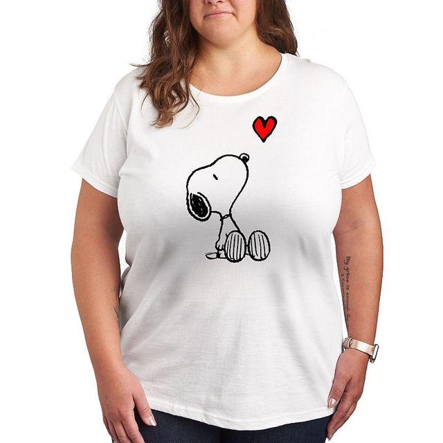 Plus Peanuts Red Snoopy Heart Graphic Tee, Womens White Product Image