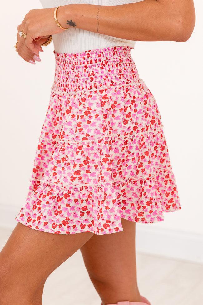 Through The Garden Ivory Pink And Red Floral Mini Skort Product Image