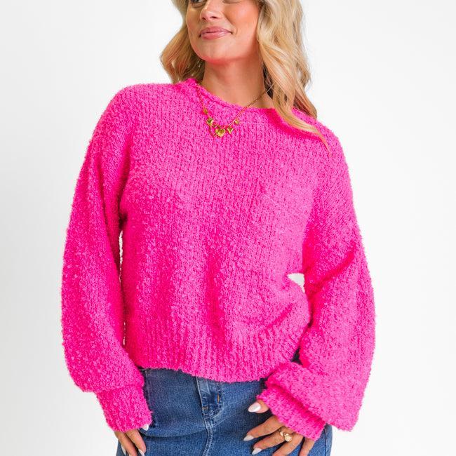 Longer Nights Magenta Fuzzy Pocketed Sweater Product Image