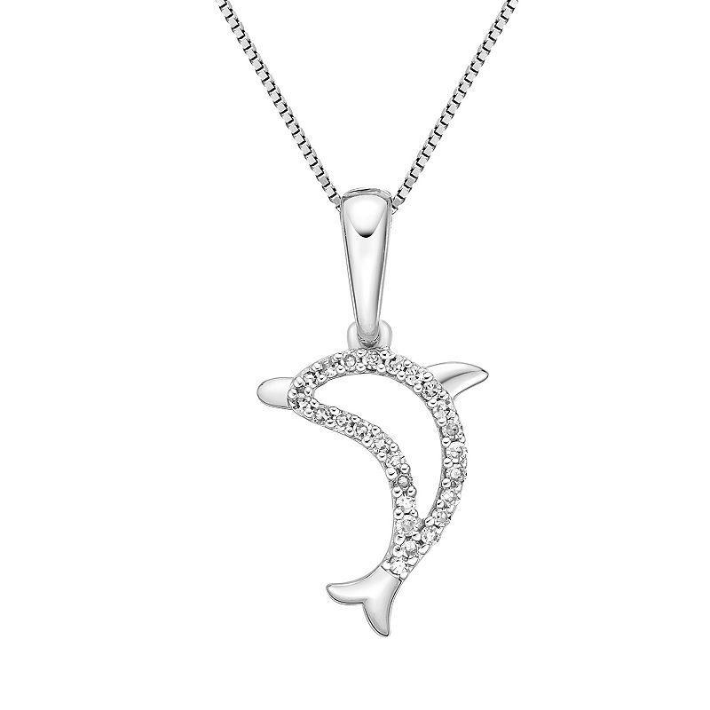 Gemminded Sterling Silver 1/10 Carat T.W. Diamond Dolphin Pendant Necklace, Womens Product Image