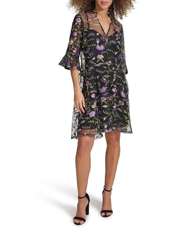 Kensie Bell Sleeve Embroidered Shift Dress Product Image