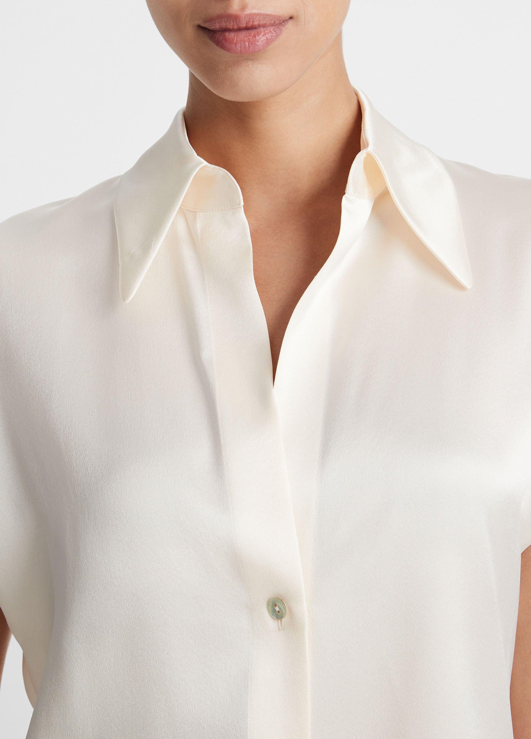 Silk Cap-Sleeve Ruched-Back Blouse Product Image