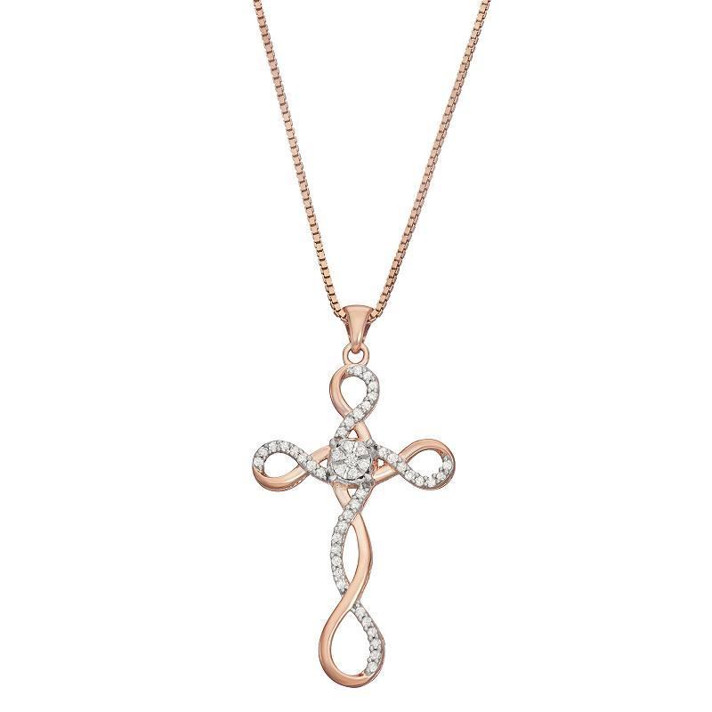 HDI Rose Gold Tone 1/4 Carat T.W. Diamond Cross Pendant Necklace, Womens Pink Tone Product Image