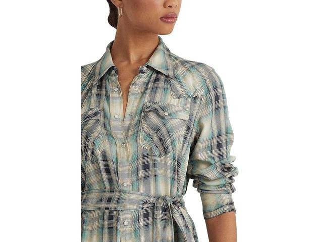 Lauren Ralph Lauren Plaid Twill Shirtdress (Blue/Green ) Women's Dress Product Image