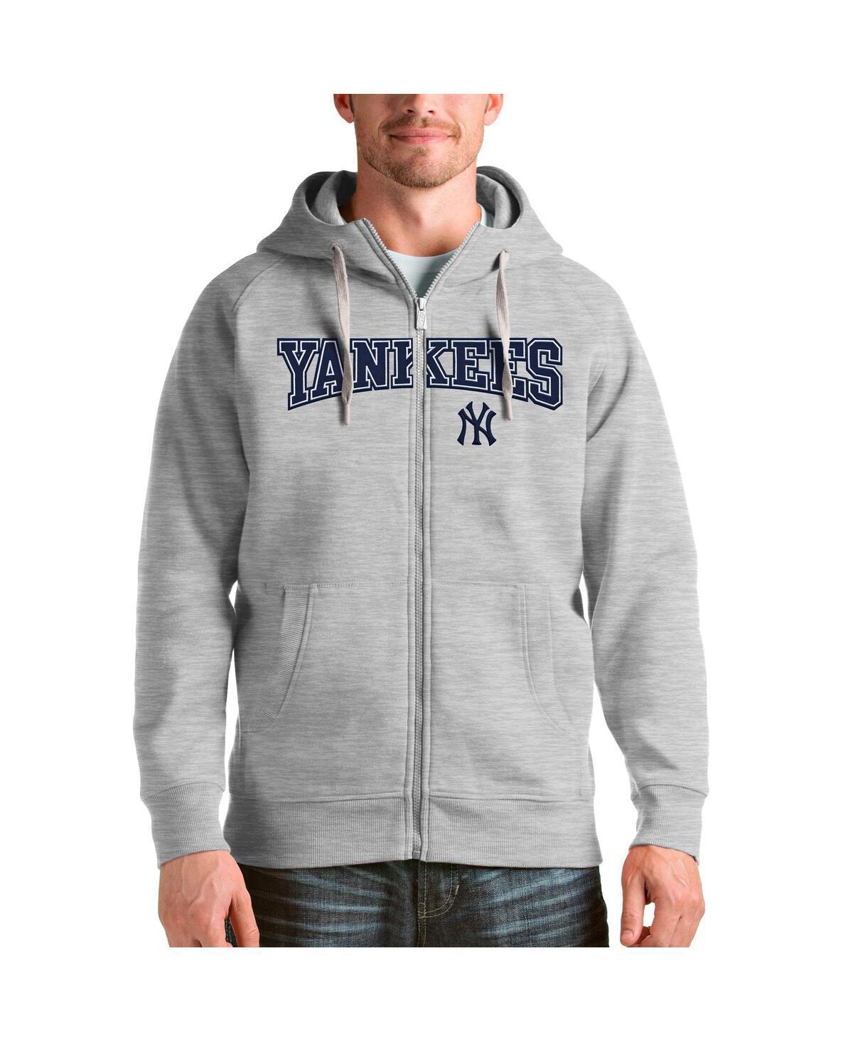 Antigua Mens Heather Gray New York Yankees Team Logo Victory Full-Zip Hoodie Product Image