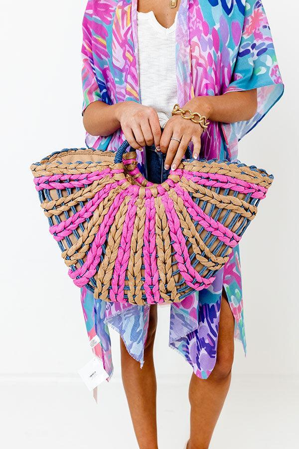 Beachy Vibe Woven Tote in Pink Product Image