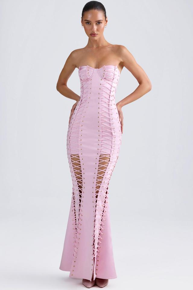 Lace-Up Corset Gown in Light Pink Product Image