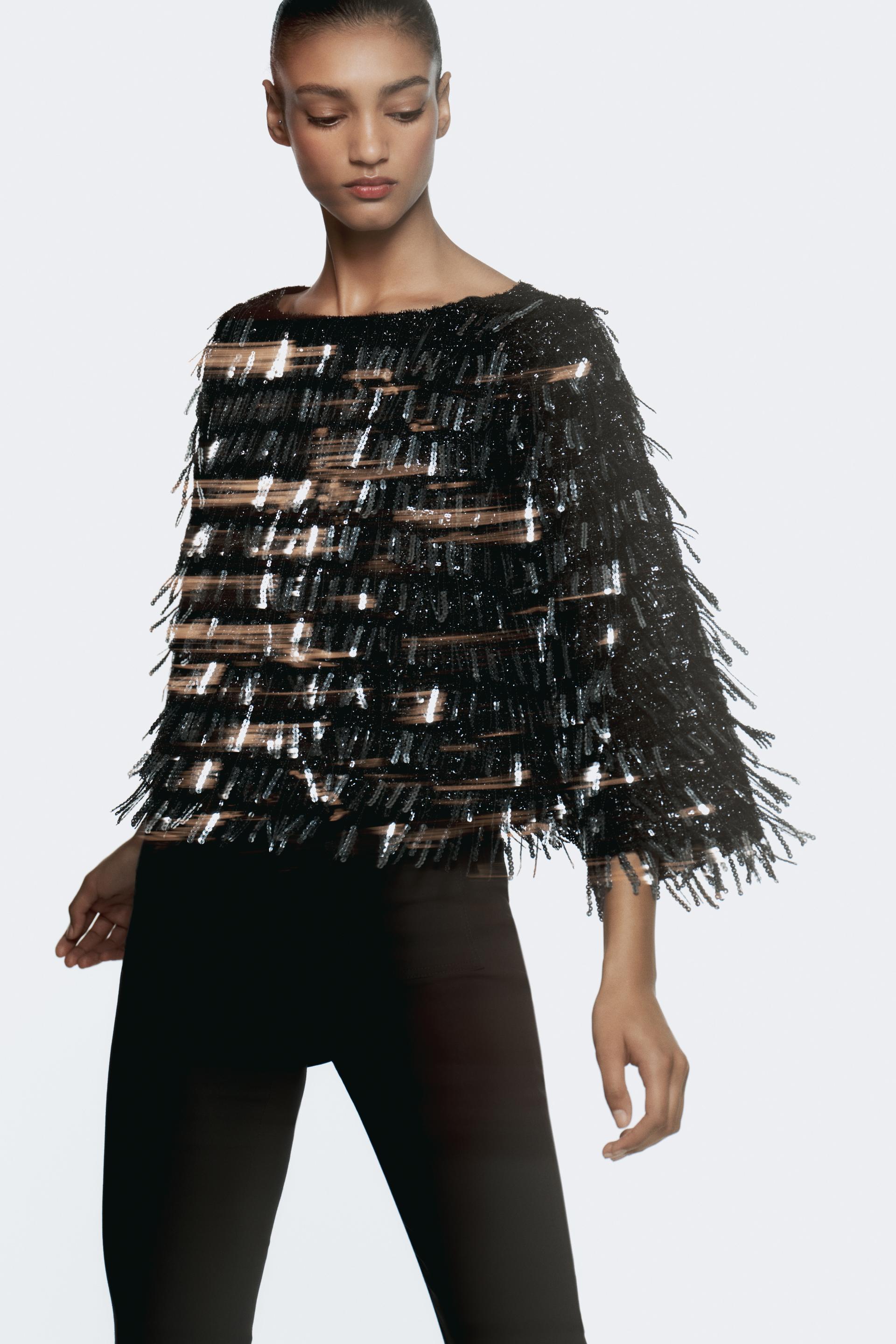 FRINGED TOP WITH SEQUINS Product Image