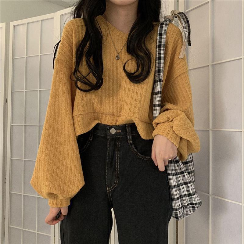 Lantern-Sleeve Knit Top Product Image