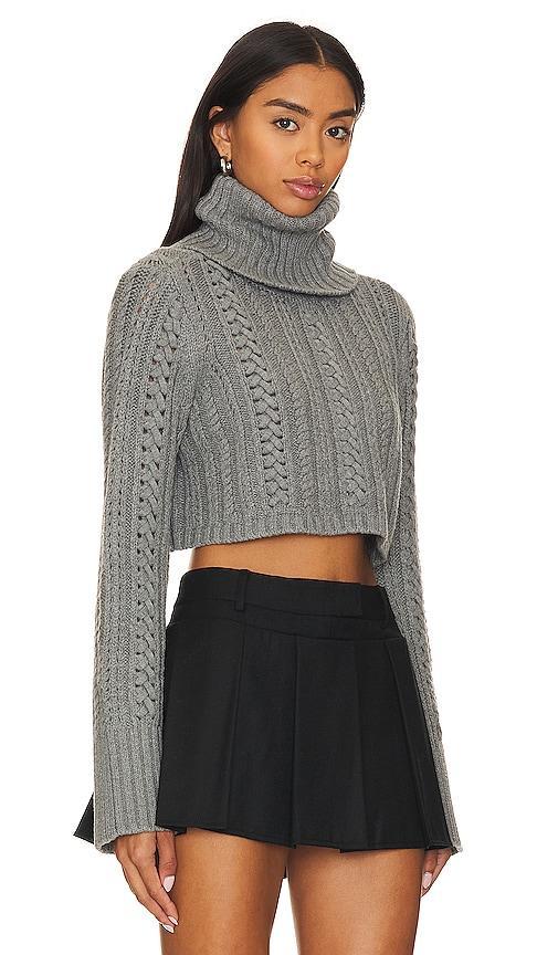 Camila Coelho Daria Cable Sweater in Grey. Size L, M, S, XL, XXS. Product Image