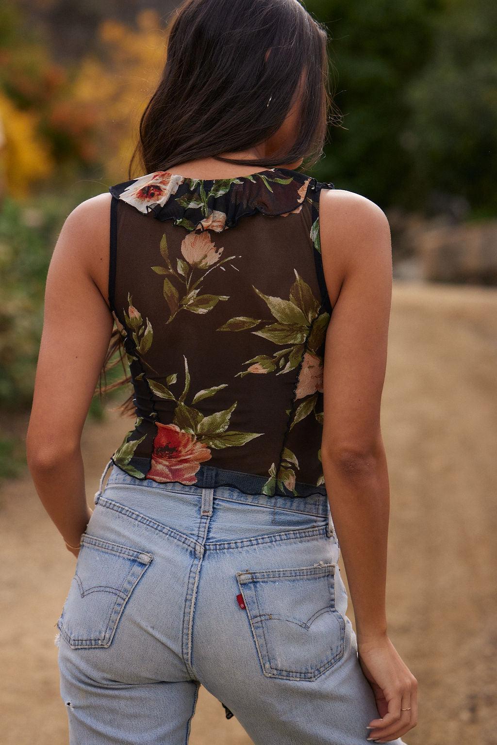 Charlie Floral Mesh Ruffle Tank Product Image