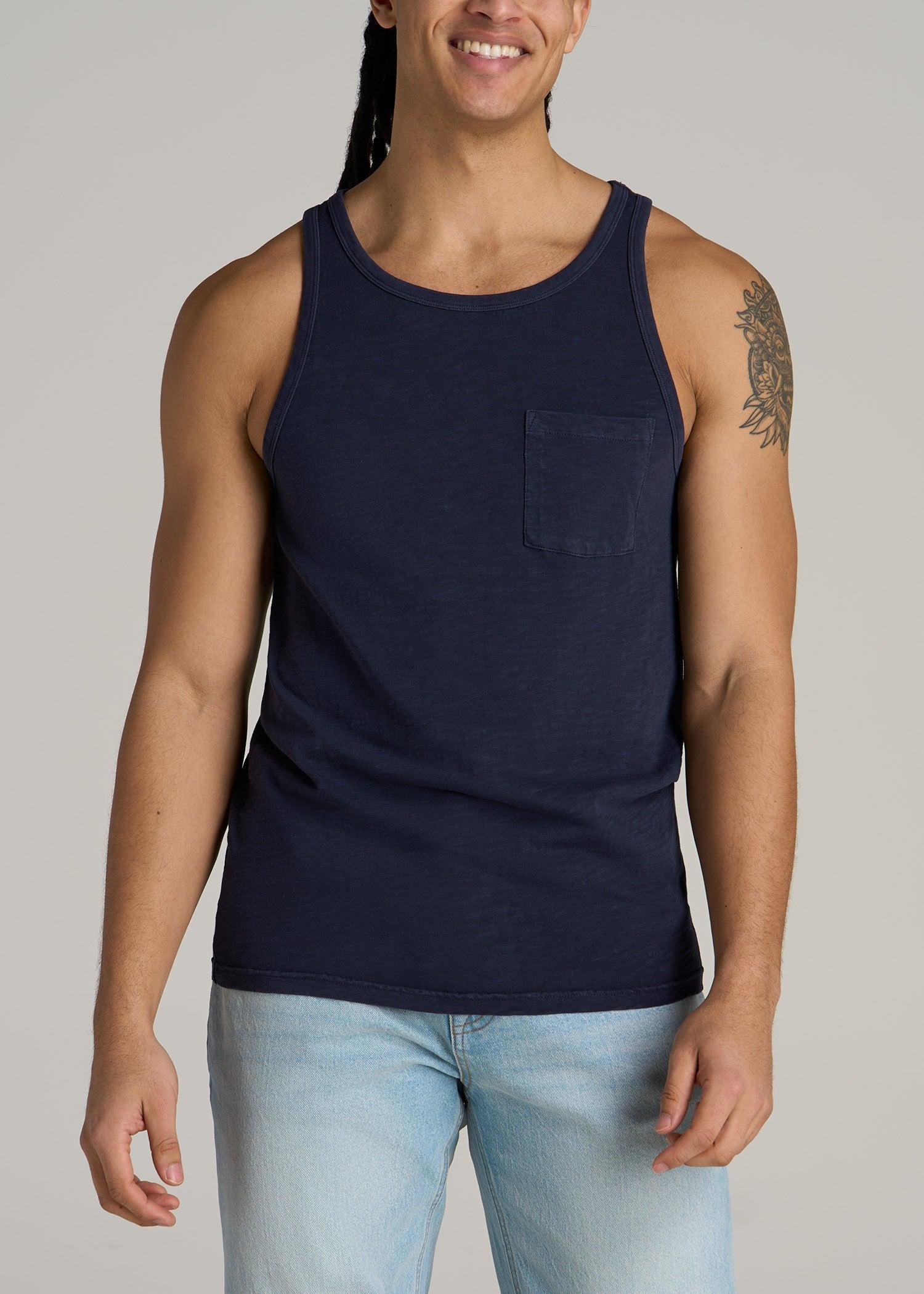 Garment Dyed Slub Pocket Tall Men's Tank Top in Evening Blue Male Product Image