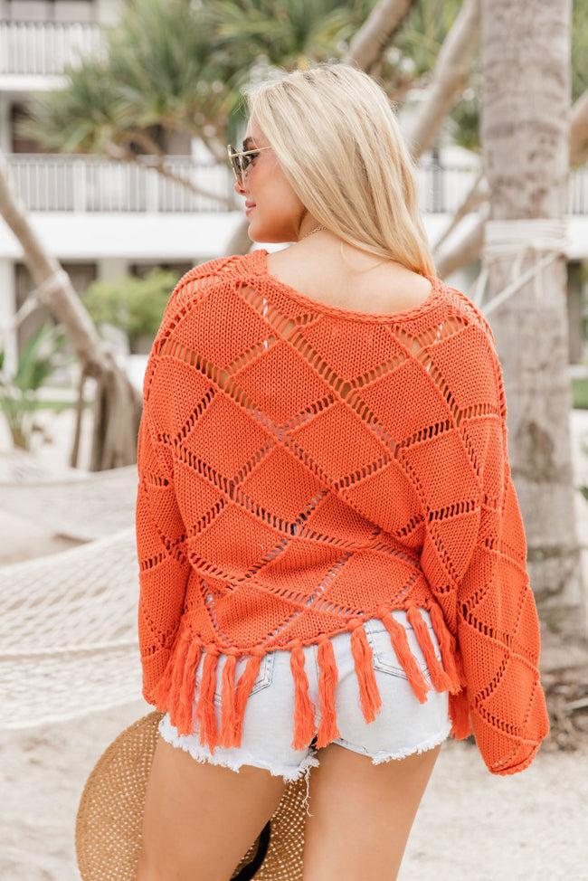 Better Days Ahead Coral Ladder Detail Fringe Hem Sweater Product Image