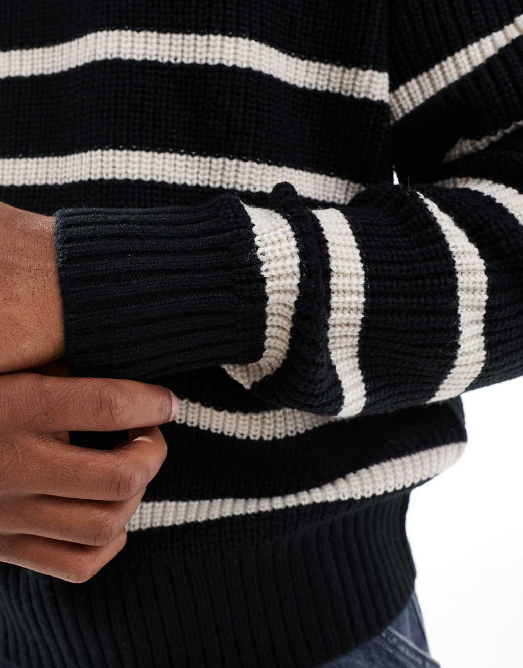 Bershka striped knitted sweater in black Product Image