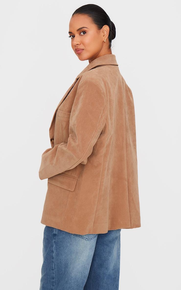 Tan Faux Suede Longline Blazer Product Image