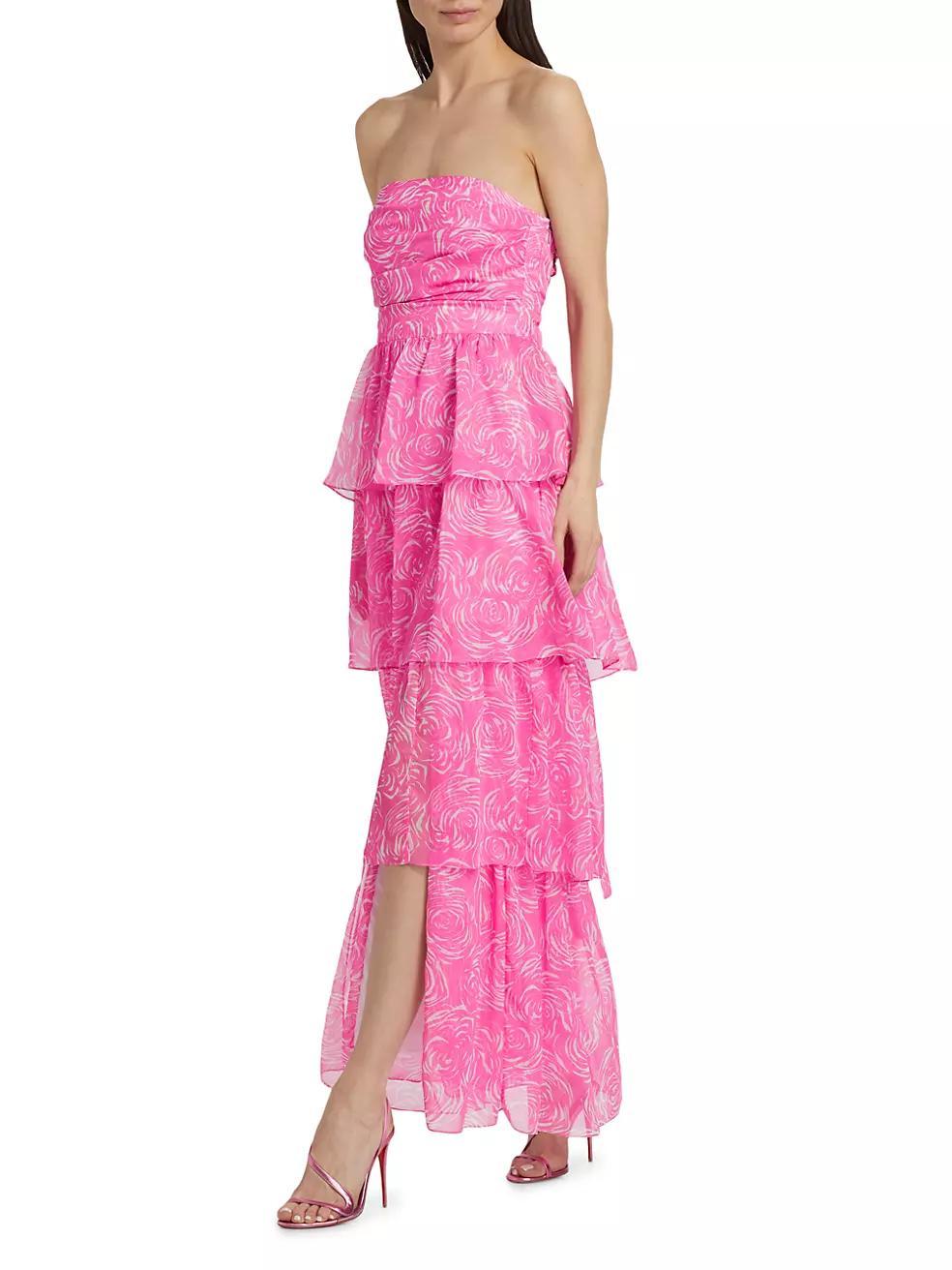 Gaston Tiered Floral Strapless Maxi Dress Product Image