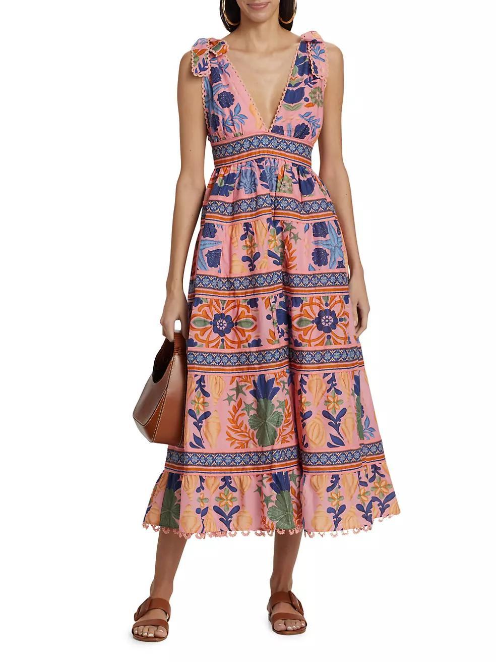 Seashell Tapestry Tiered Midi-Dress Product Image