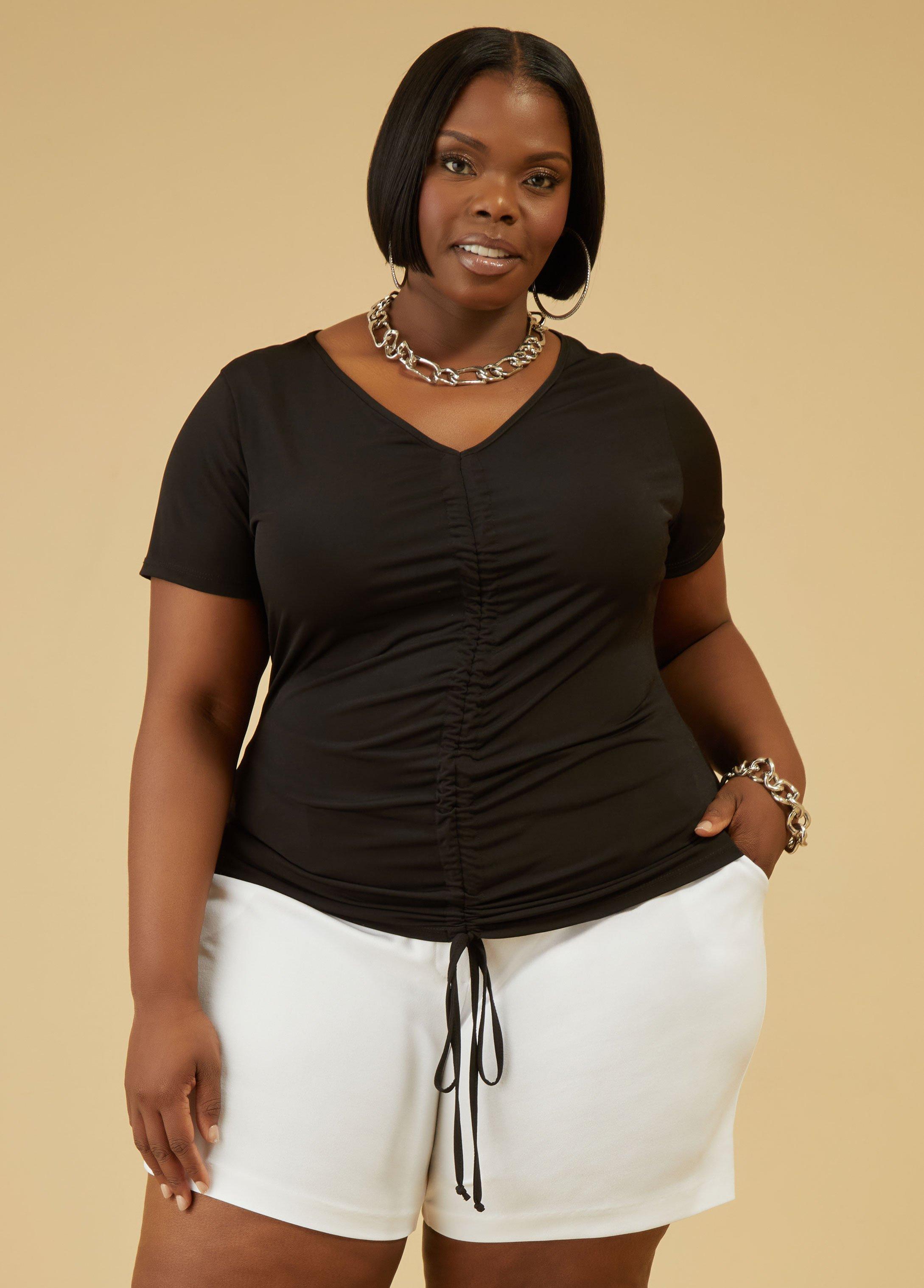 Plus Size Drawstring Knit Top Ashley Stewart Product Image