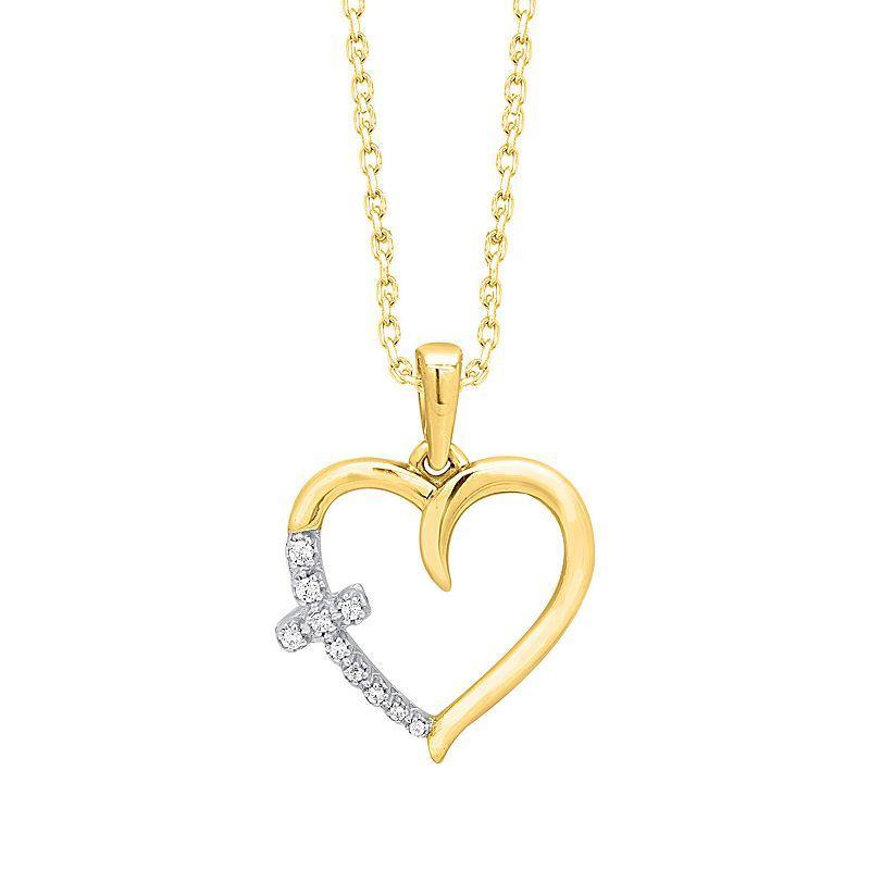 Sterling Silver Diamond Accent Cross Heart Pendant Necklace, Womens, Yellow Product Image