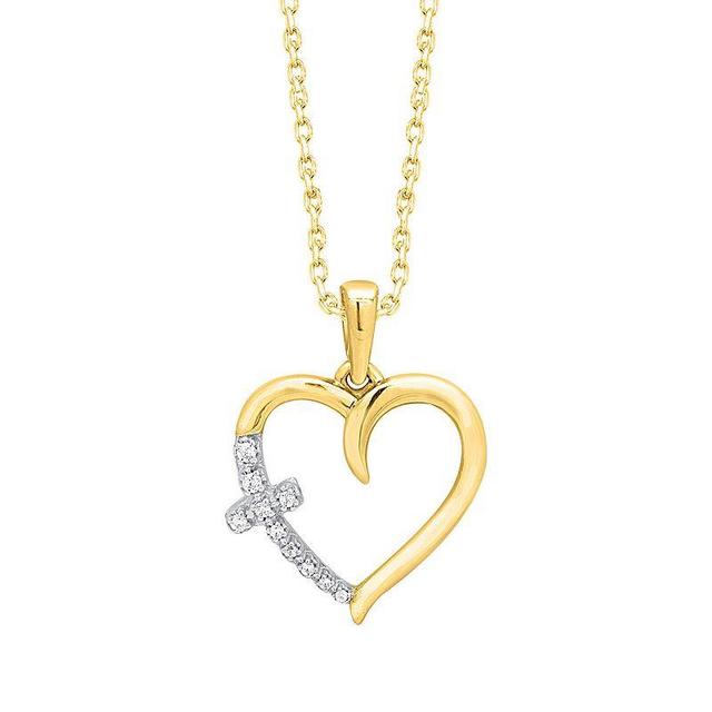 Sterling Silver Diamond Accent Cross Heart Pendant Necklace, Womens, Yellow Product Image