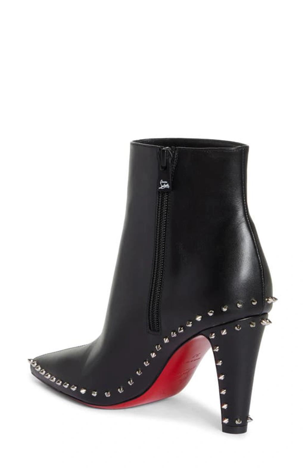 Vidura Spike Red Sole Leather Booties In Black Product Image