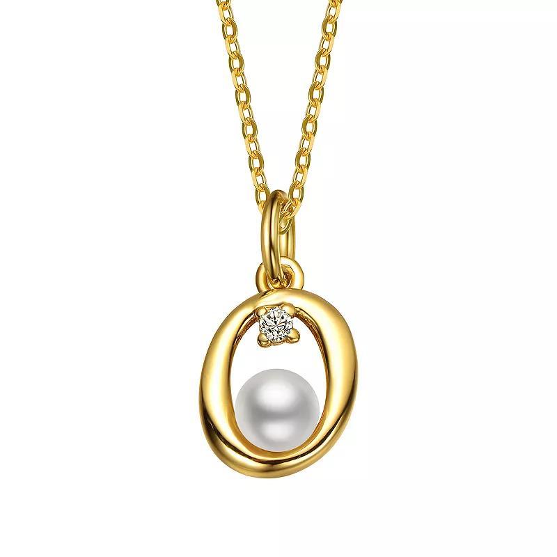 14k Gold Plated Simulated Pearl Initial Pendant Necklace, Womens Yellow Product Image