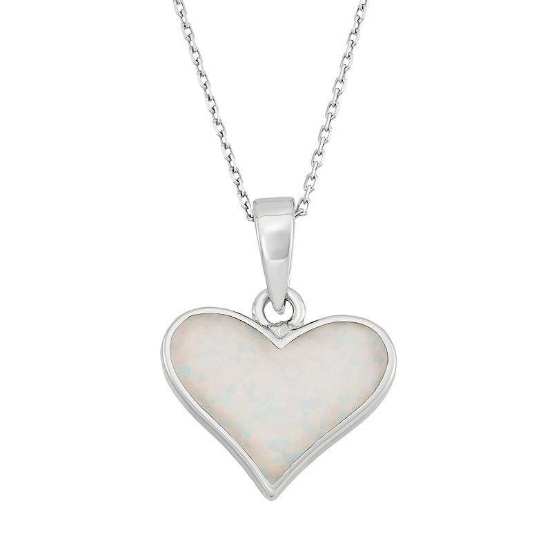 Lab-Created Opal Sterling Silver Heart Pendant Necklace, Womens White Product Image