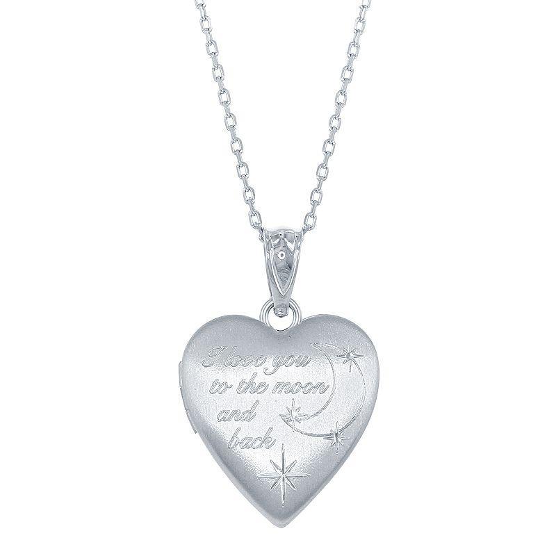 Sterling Silver Heart Locket Necklace, Womens White Product Image