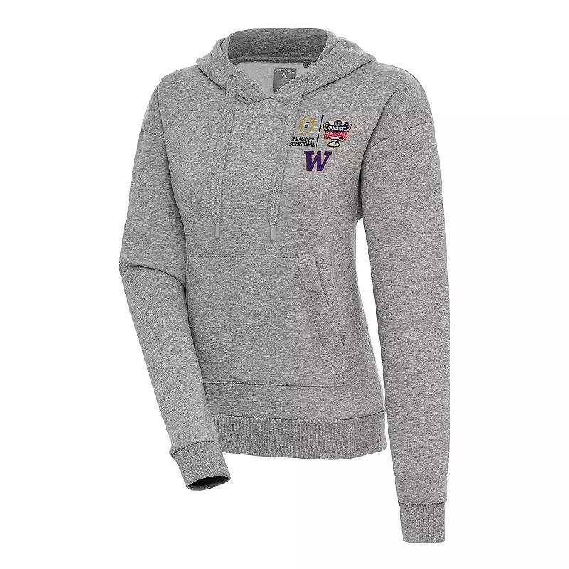 Womens Antigua Heather Gray Washington Huskies College Football Playoff 2024 Sugar Bowl Victory Pullover Hoodie Product Image