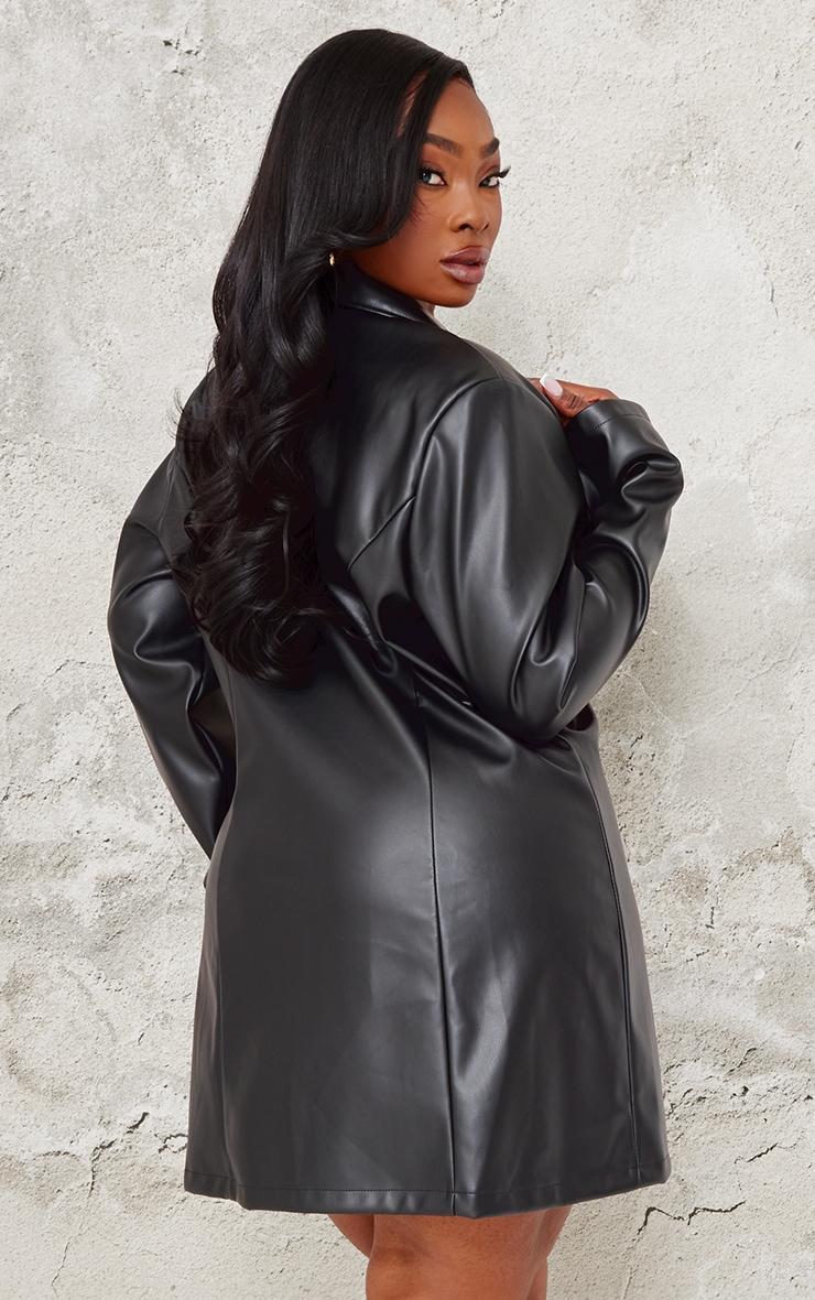  Plus Black Faux Leather Zip Up Blazer Dress Product Image