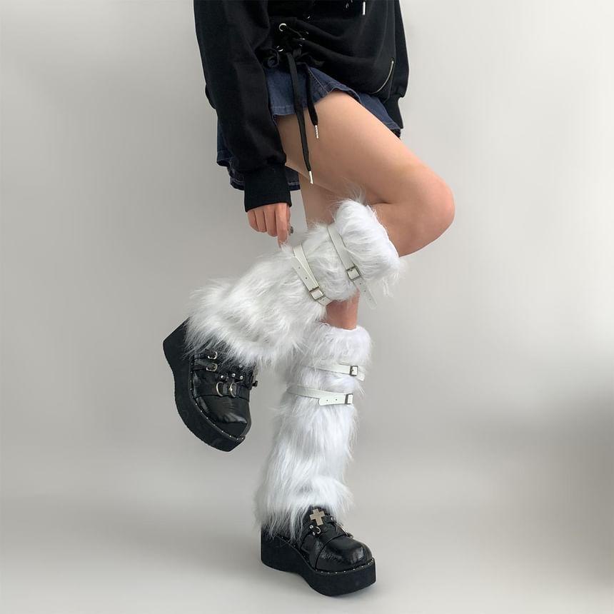 Buckled Faux Fur Leg Warmers Product Image