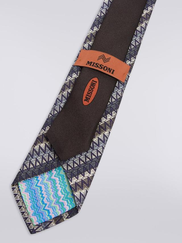 Silk tie with oblique stripes and zigzags Multicoloured | Missoni Product Image