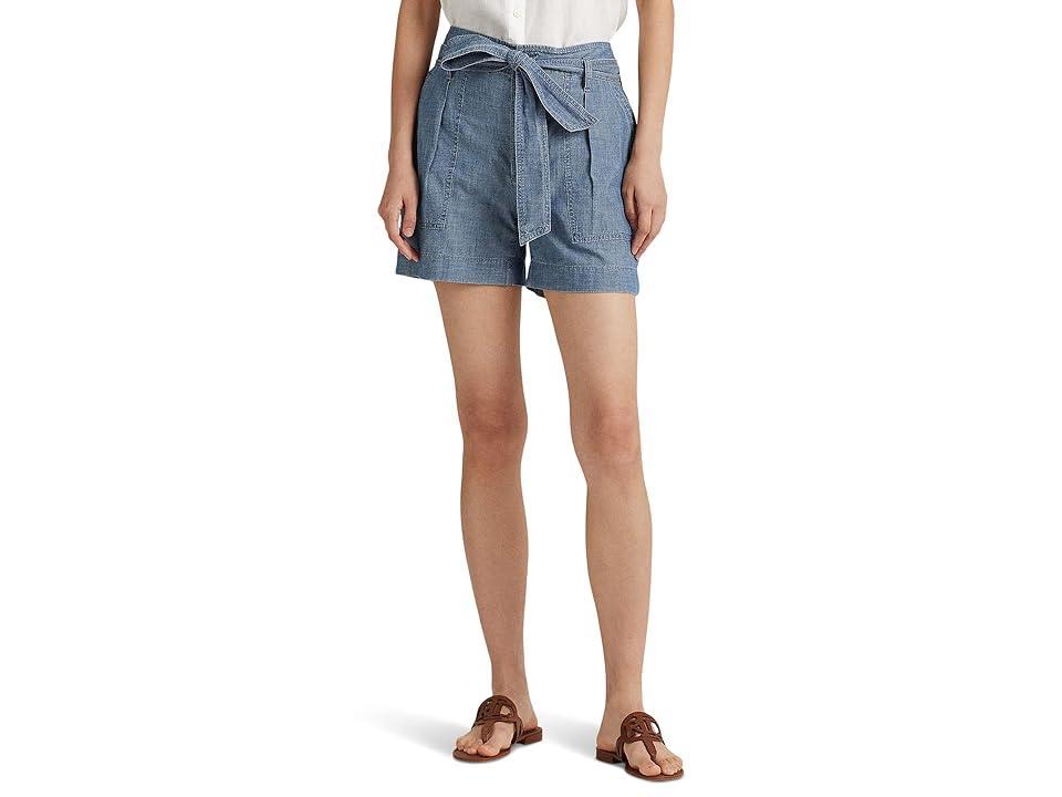 LAUREN Ralph Lauren Belted Chambray Shorts (Beryl Blue Wash) Women's Clothing Product Image