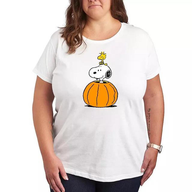 Plus Size Peanuts Snoopy & Woodstock Pumpkin Graphic Tee, Womens Product Image