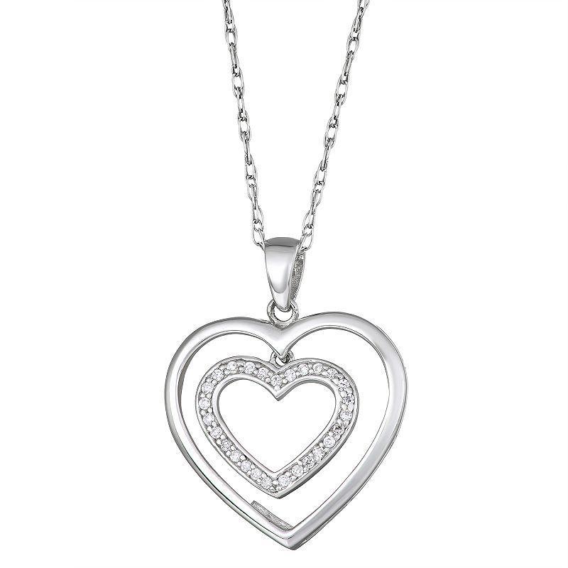 10k White Gold 1/6 Carat T.W. Diamond Double Heart Pendant, Womens Product Image