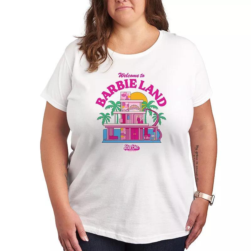 Plus Size Barbie The Movie Barbie Land Graphic Tee, Womens Heather Grey Product Image