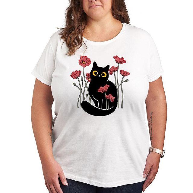 Plus Cat And Poppies Graphic Tee, Womens Product Image