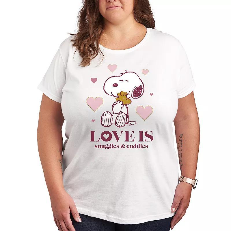 Womens Peanuts Snoopy & Woodstock Snuggles Graphic Tee Product Image