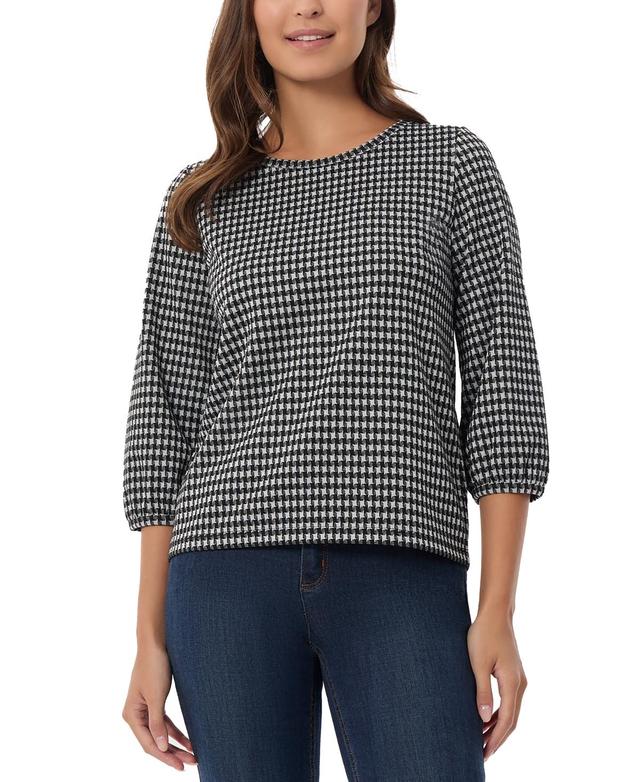 Jones New York Womens Shine Houndstooth 3/4-Sleeve Top Product Image