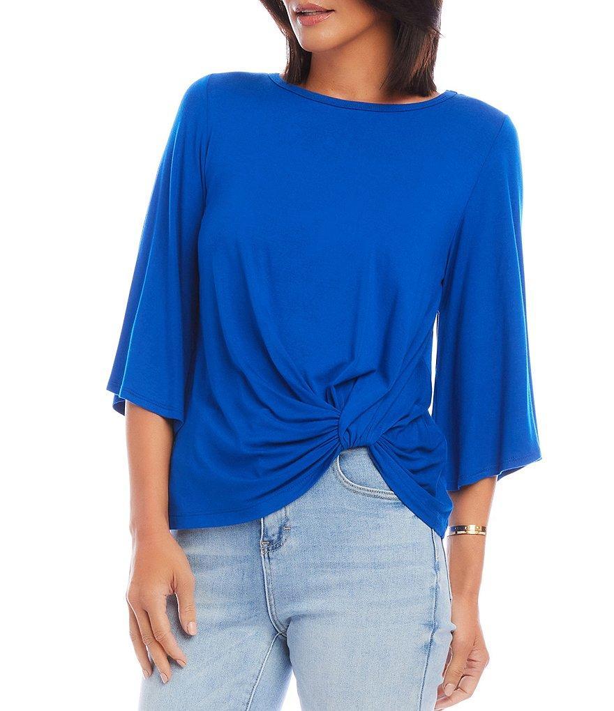 Karen Kane Petite Size Knit Flare Sleeve Crew Neck Top Product Image