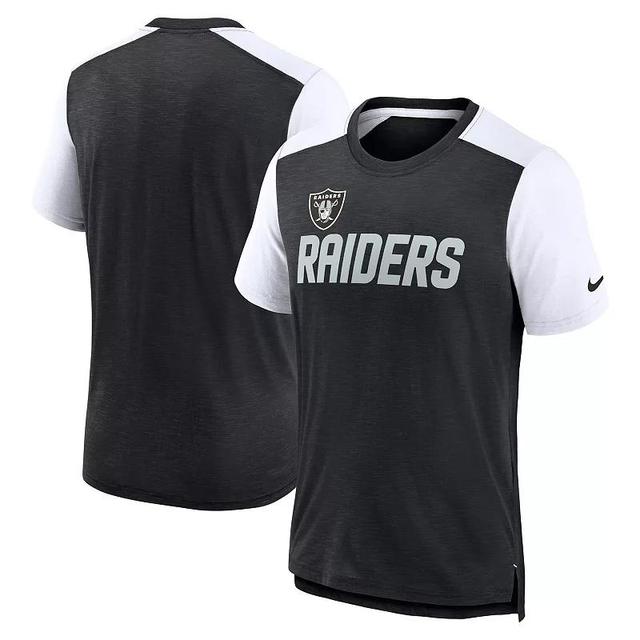 Mens Nike Heathered Black/White Las Vegas Raiders Color Block Team Name T-Shirt Product Image