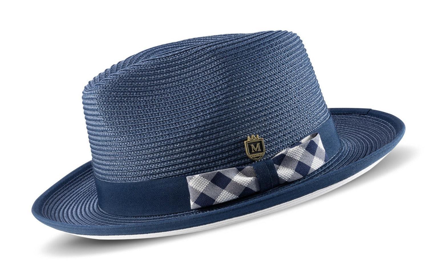 Navy Braided Stingy Brim Pinch Fedora With White Bottom Product Image