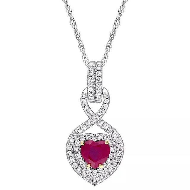 Stella Grace 14k White Gold Ruby & 1/3 Carat T.W Diamond Infinity Heart Pendant Necklace, Womens Product Image