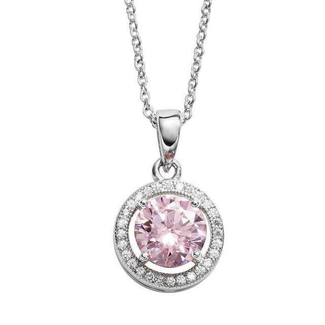 The Silver Lining Silver Plated Pink & White Cubic Zirconia Halo Pendant, Womens Product Image