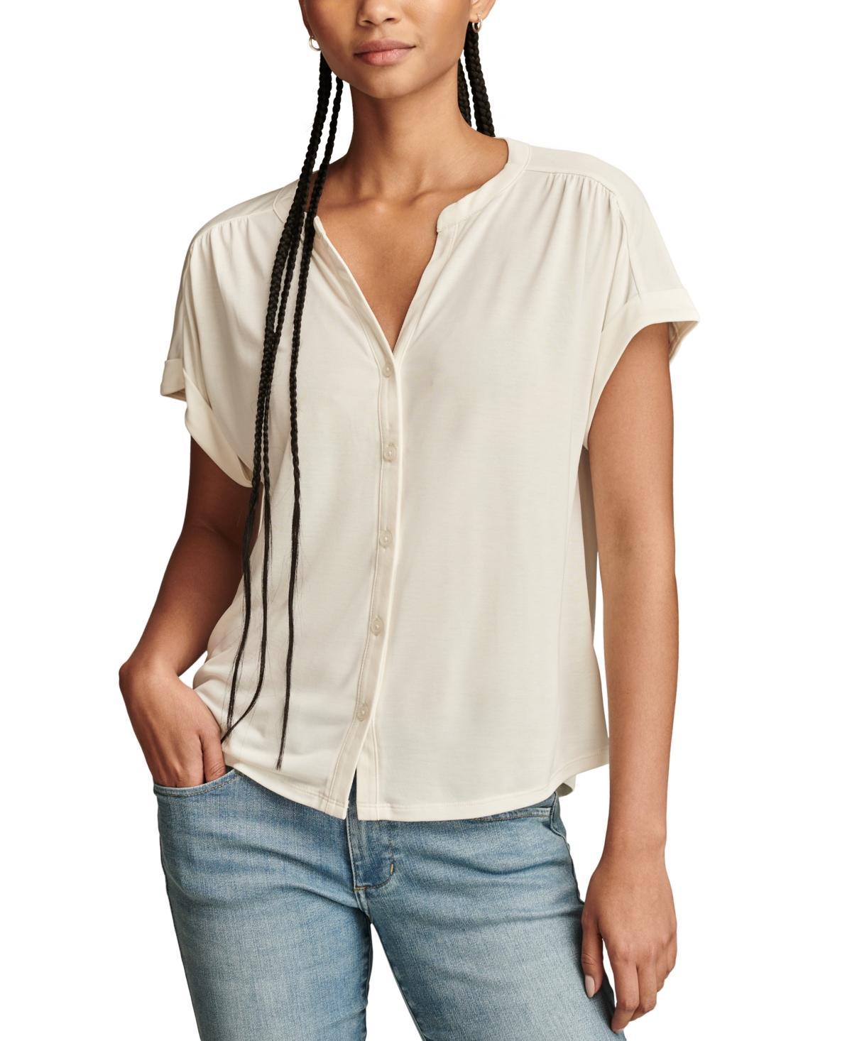 Lucky Brand Womens Sandwash Short Sleeve Button Front Shirt Product Image